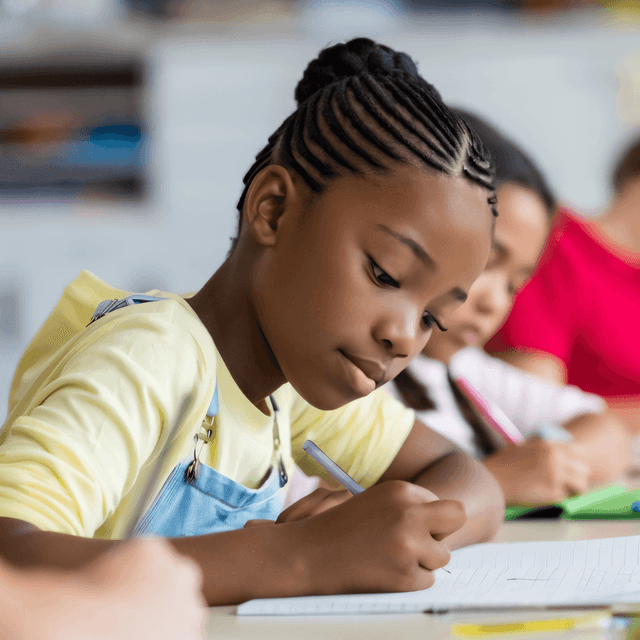 Child with colorful glasses learning